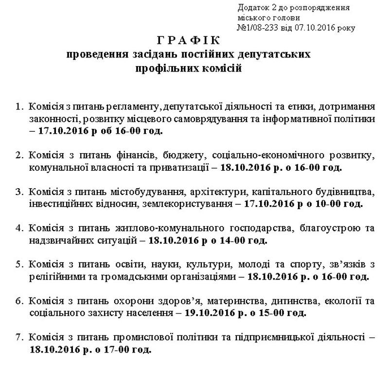 Розпорядження №1\08-233 від 07 жовтня 2016 р. Про скликання чергової XV сесії Вишневої міської ради VIІ скликання