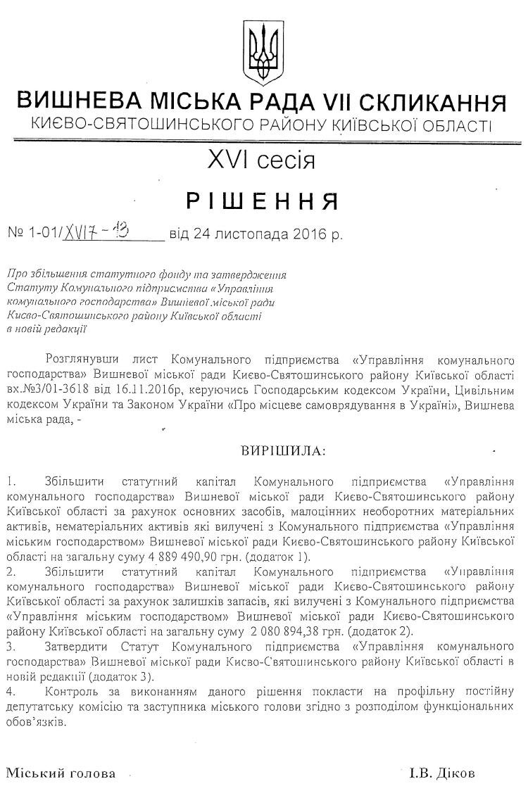 Проекти рішень XVI сесіЇ VIІ скликання