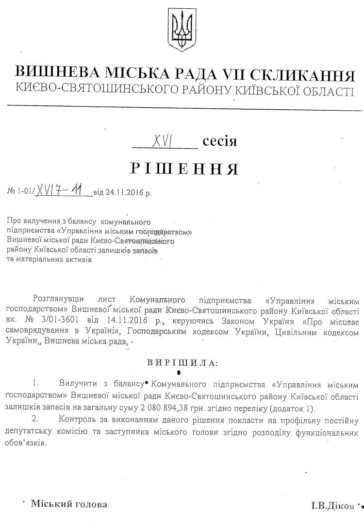 Проекти рішень XVI сесіЇ VIІ скликання