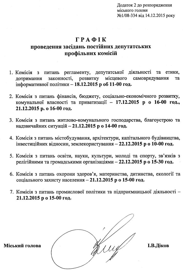 Розпорядження №1\08-334 від 14 грудня 2015 р. Про скликання чергової V сесії міської ради VIІ скликання