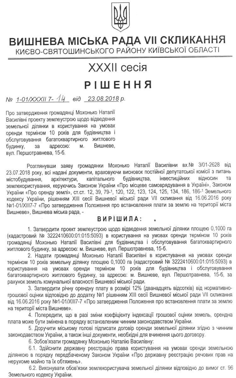 РІШЕННЯ ХХXIІ СЕСІЇ VIІ СКЛИКАННЯ від 23.08.2018 року