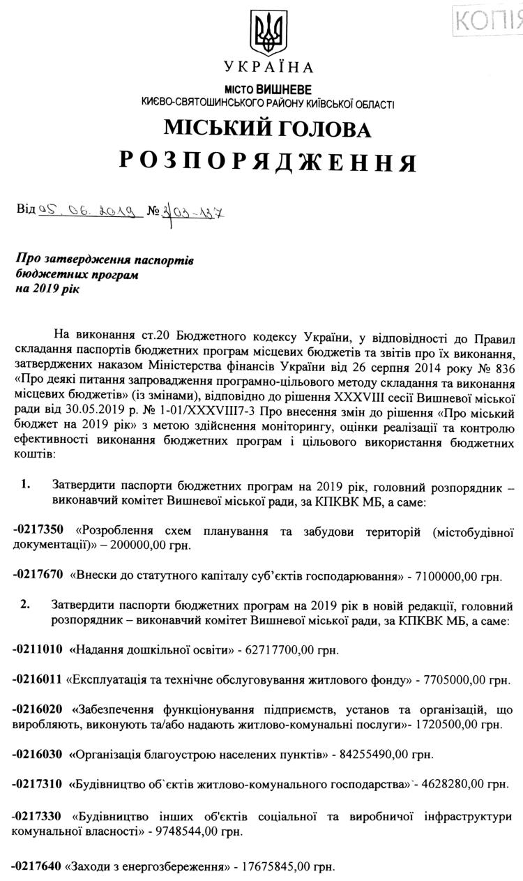 Про затвердження паспортів бюджетних програм на 2019 рік