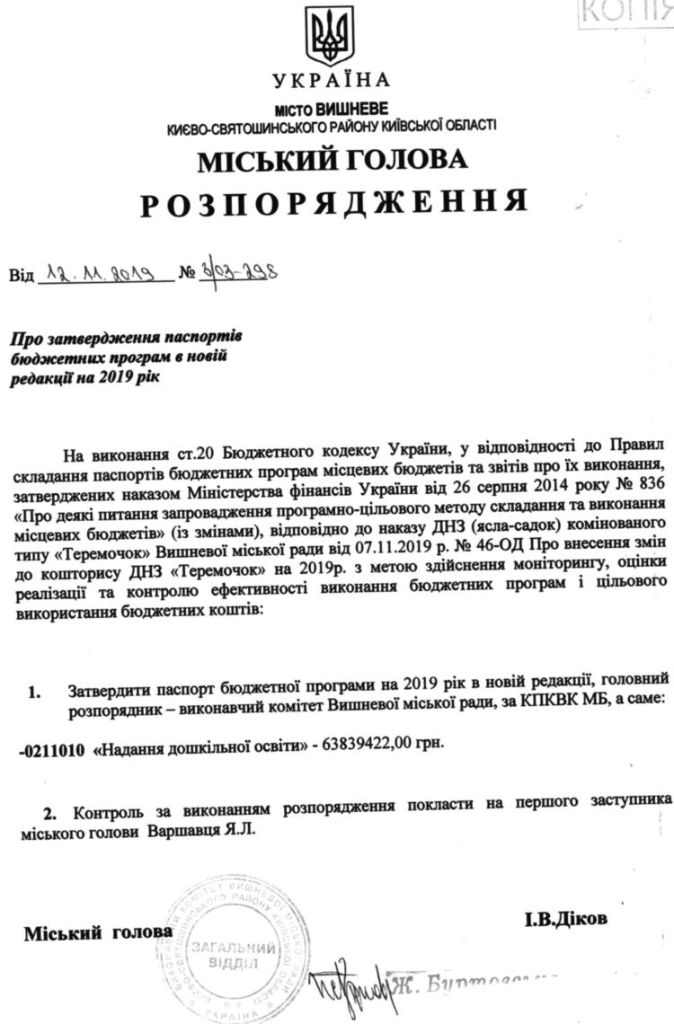 	Про затвердження паспортів бюджетних програм у новій редакції на 2019 рік