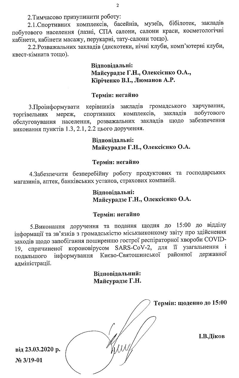 Доручення міського голови №3/19-01 від 23.03.2020 р.