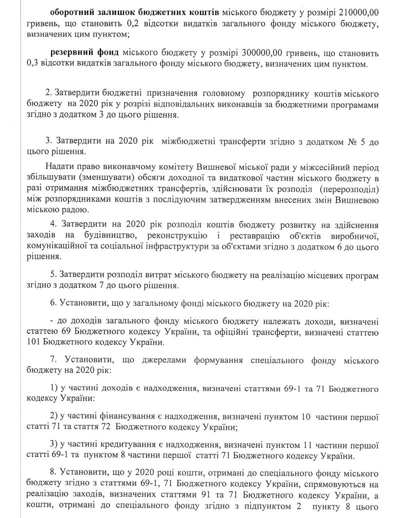 РІШЕННЯ ХLIII СЕСІЇ VIІ СКЛИКАННЯ від 24.12.2019 року