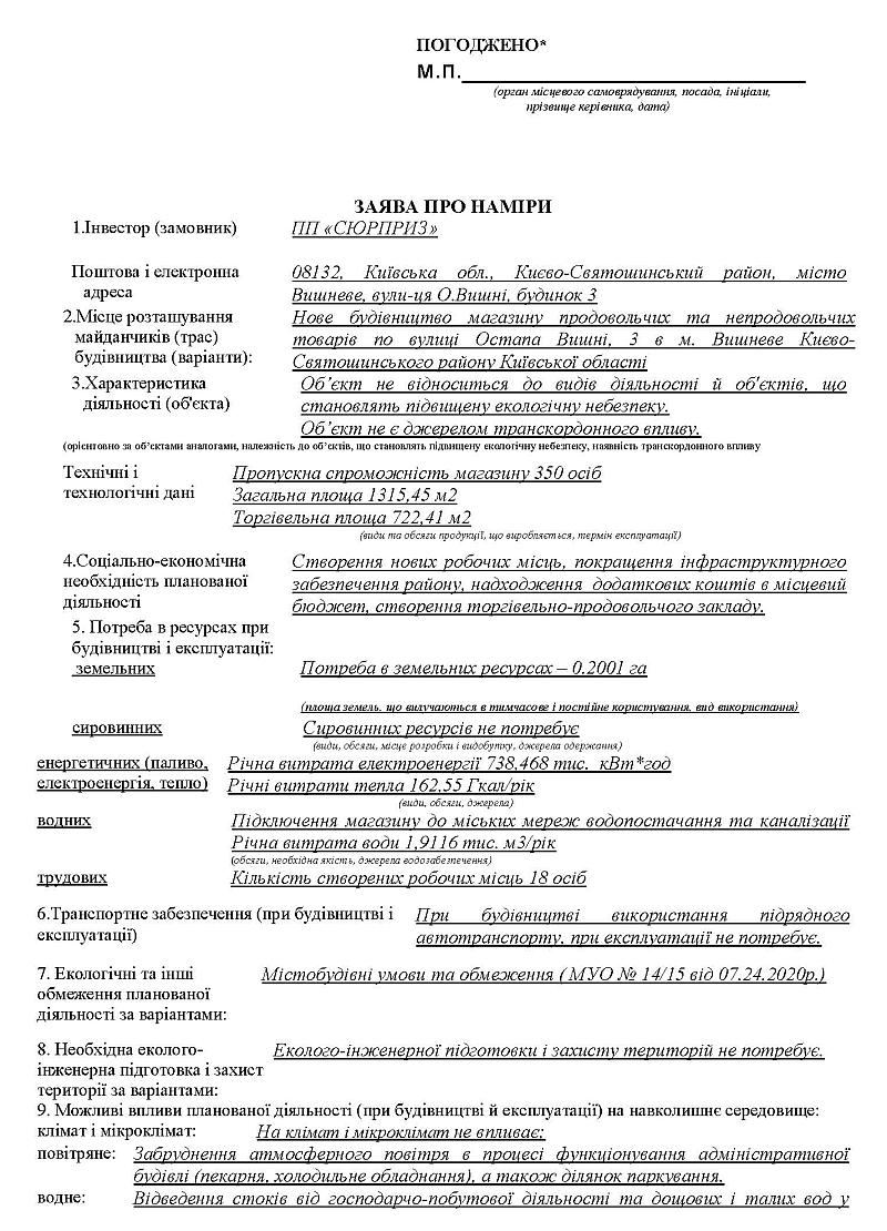 ЗАЯВА ПРО НАМІРИ