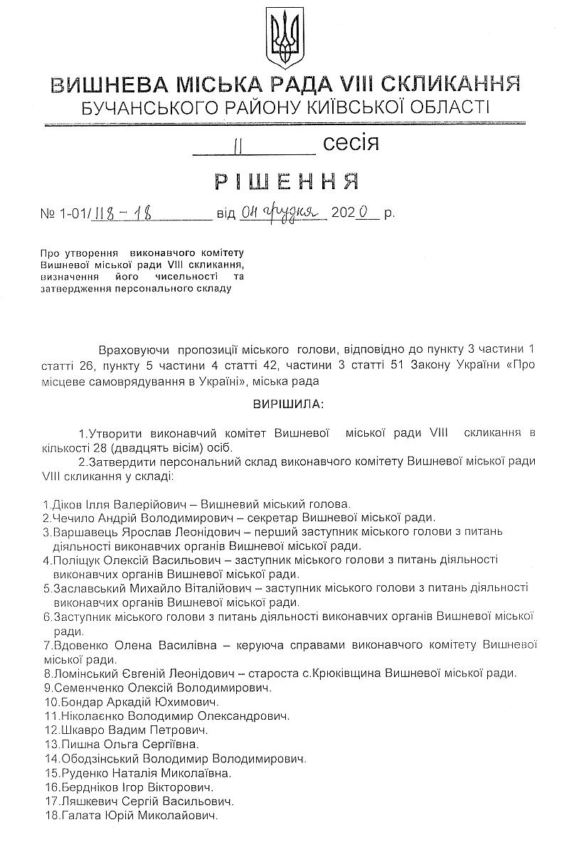 РІШЕННЯ ІI СЕСІЇ VIІI СКЛИКАННЯ від 04.12.2020 року 