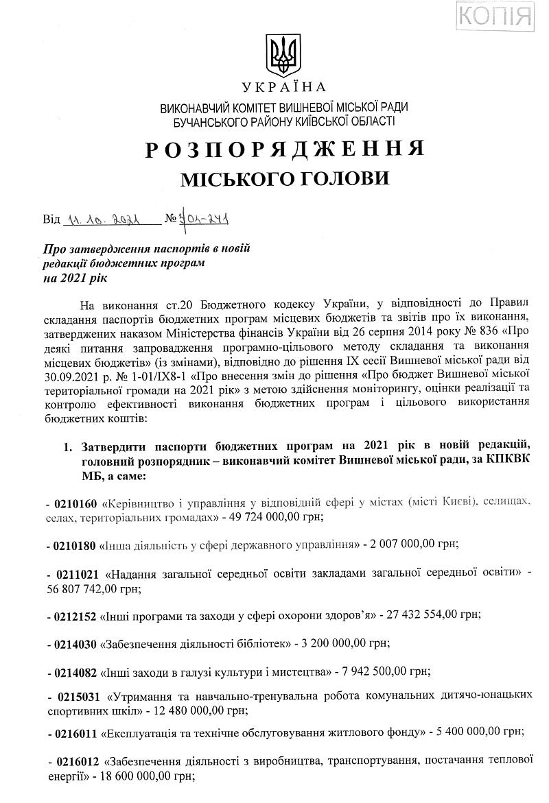 Про затвердження паспортів в новій редакції бюджетних програм на 2021 рік - 241