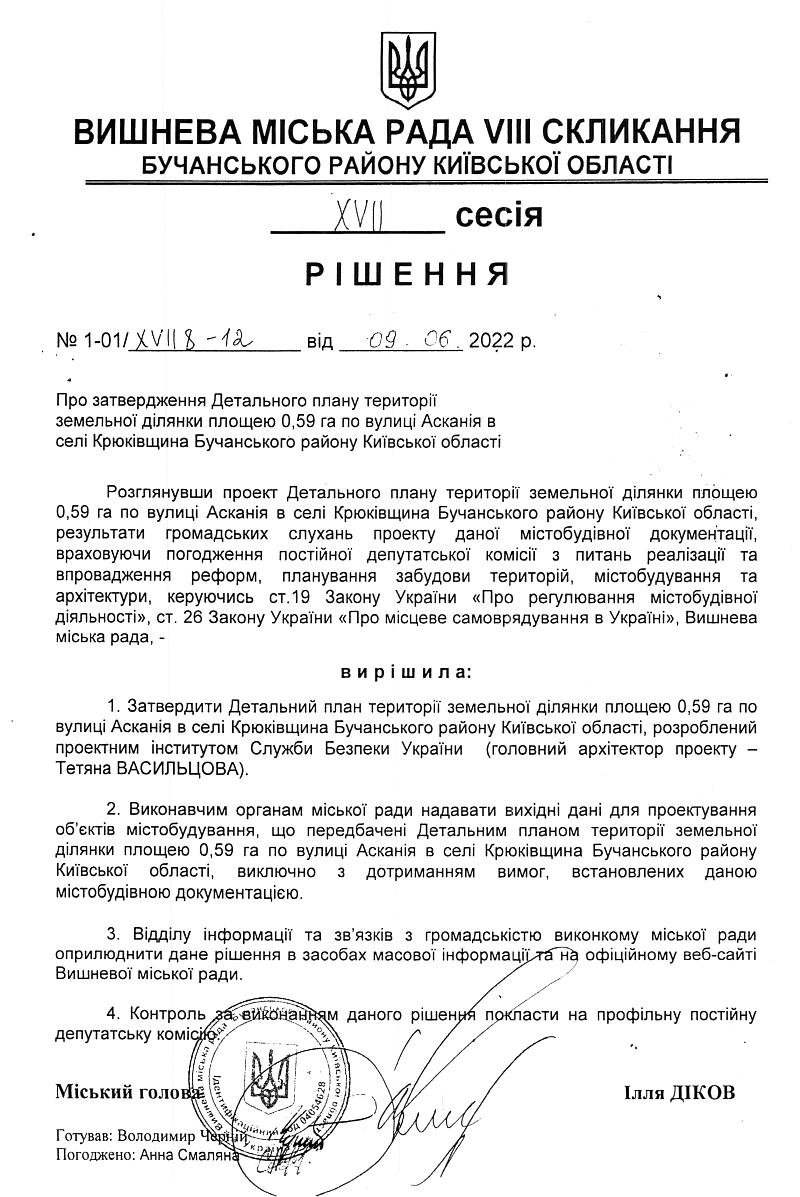 Детальний план території земельної ділянки загальною площею 0.59 га по вулиці Асканія в селі Крюківщина Бучанського району Київської області