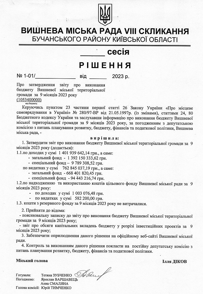 Проекти рішень ХXІХ сесіЇ VIІI скликання