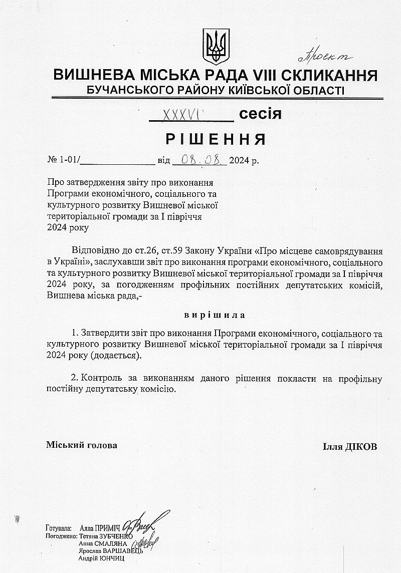 Проекти рішень ХXХV сесіЇ VIІI скликання