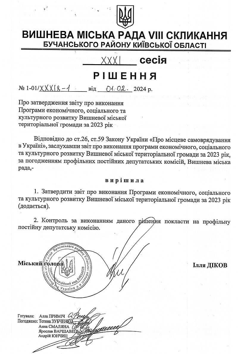 РІШЕННЯ ХХХI СЕСІЇ VIІI СКЛИКАННЯ від 01.02.2023 року