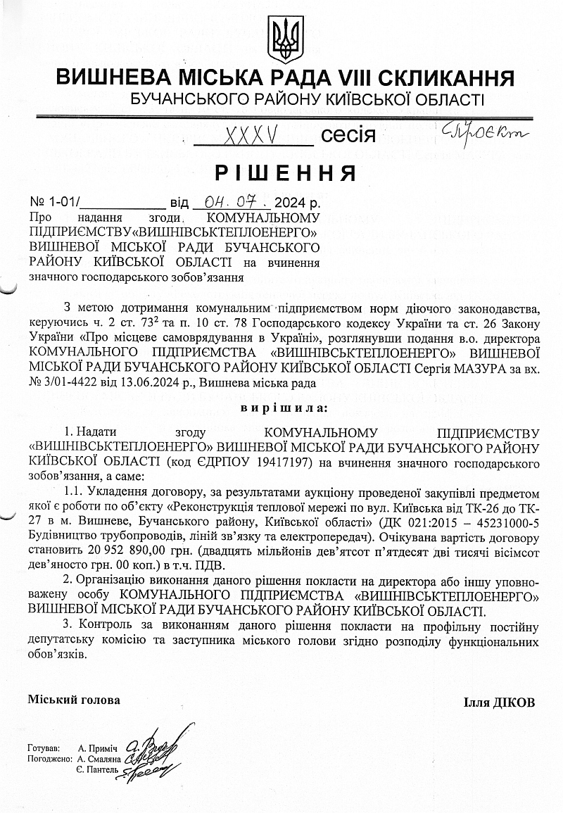 Проекти рішень ХXХV сесіЇ VIІI скликання