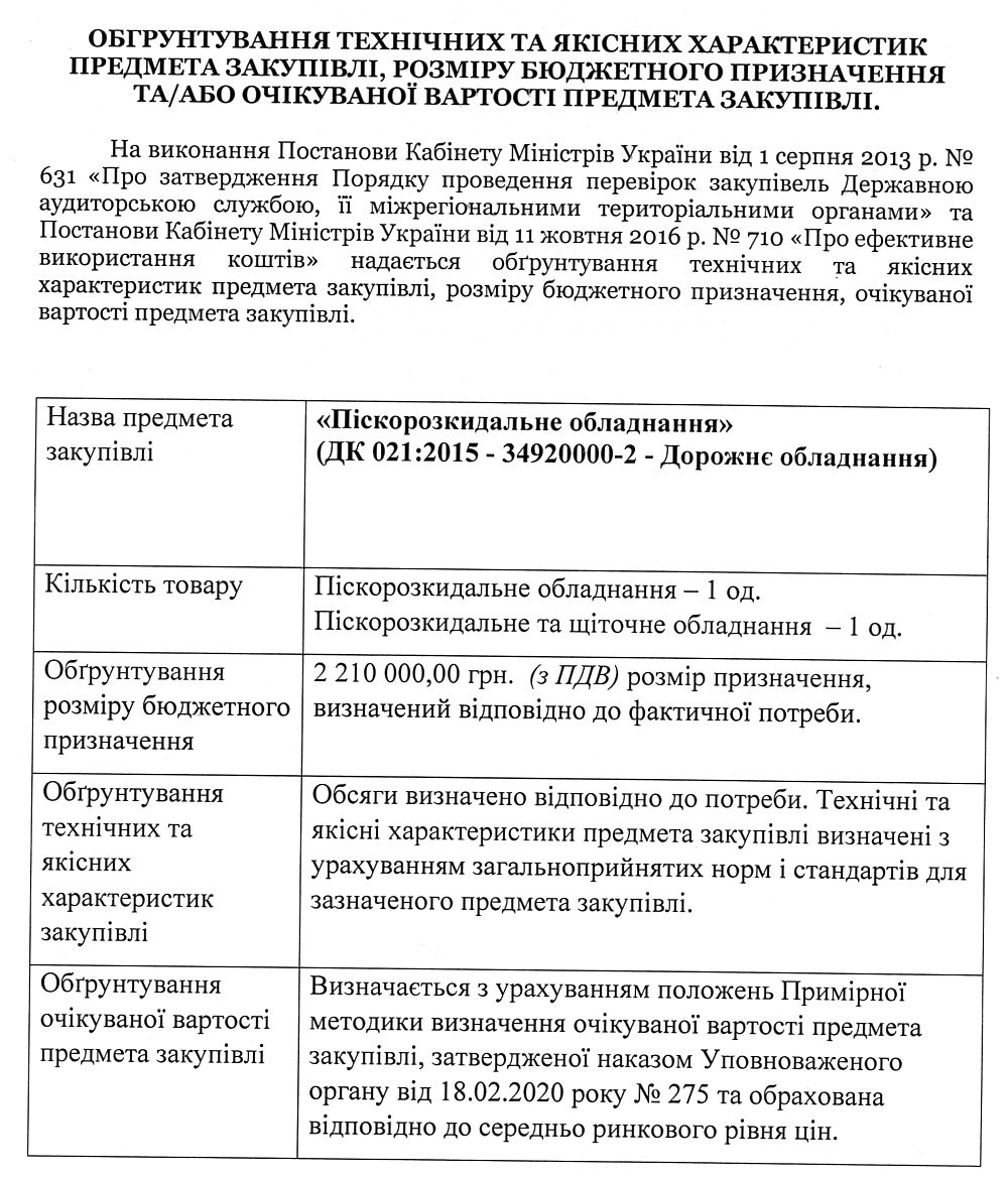ОБГРУНТУВАННЯ ТЕХНІЧНИХ ТА ЯКІСНИХ ХАРАКТЕРИСТИК ПРЕДМЕТА ЗАКУПІВЛІ, РОЗМІРУ БЮДЖЕТНОГО ПРИЗНАЧЕННЯ ТА/АБО ОЧІКУВАНОЇ ВАРТОСТІ ПРЕДМЕТА ЗАКУПІВЛІ