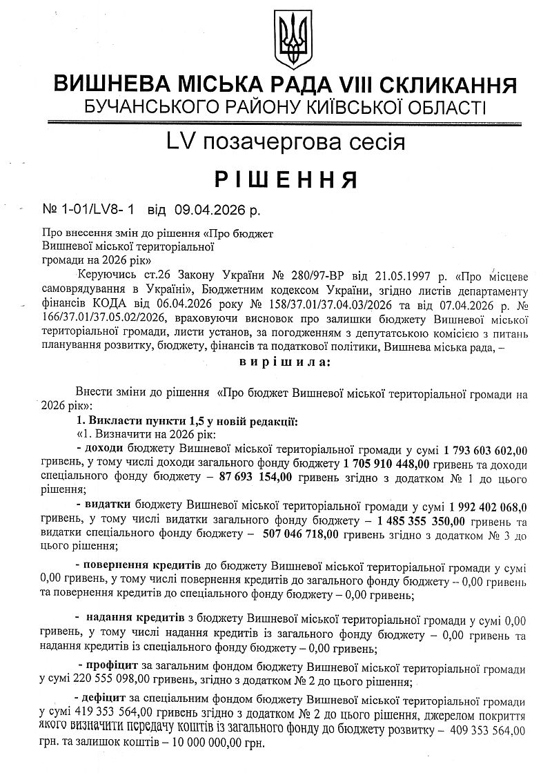 РІШЕННЯ ПОЗАЧЕРГОВОЇ ХV СЕСІЇ VIІІ СКЛИКАННЯ від 09.04.2024 року 