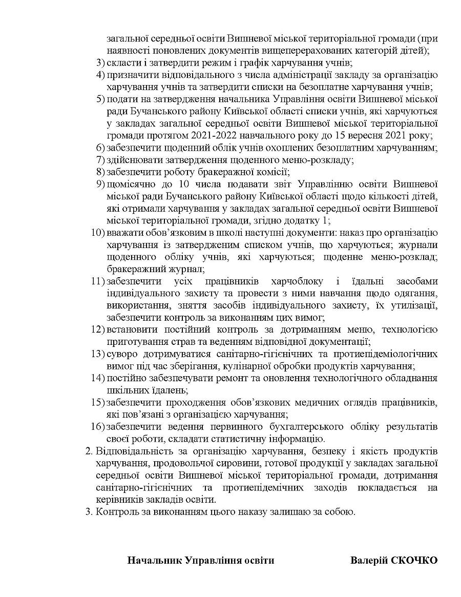 Про харчування учнів у закладах  загальної середньої освіти  Вишневої територіальної громади 