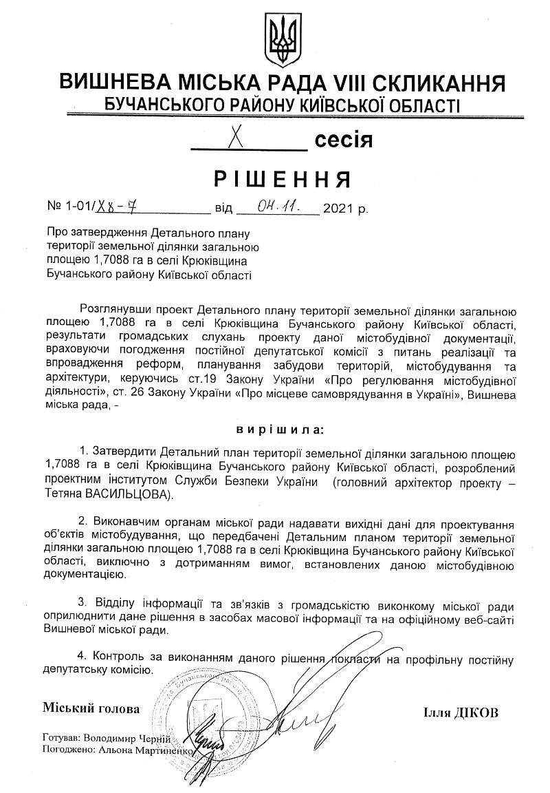 Детальний план території земельної ділянки загальною площею 1.7088 га в селі Крюківщина Бучанського району Київської області