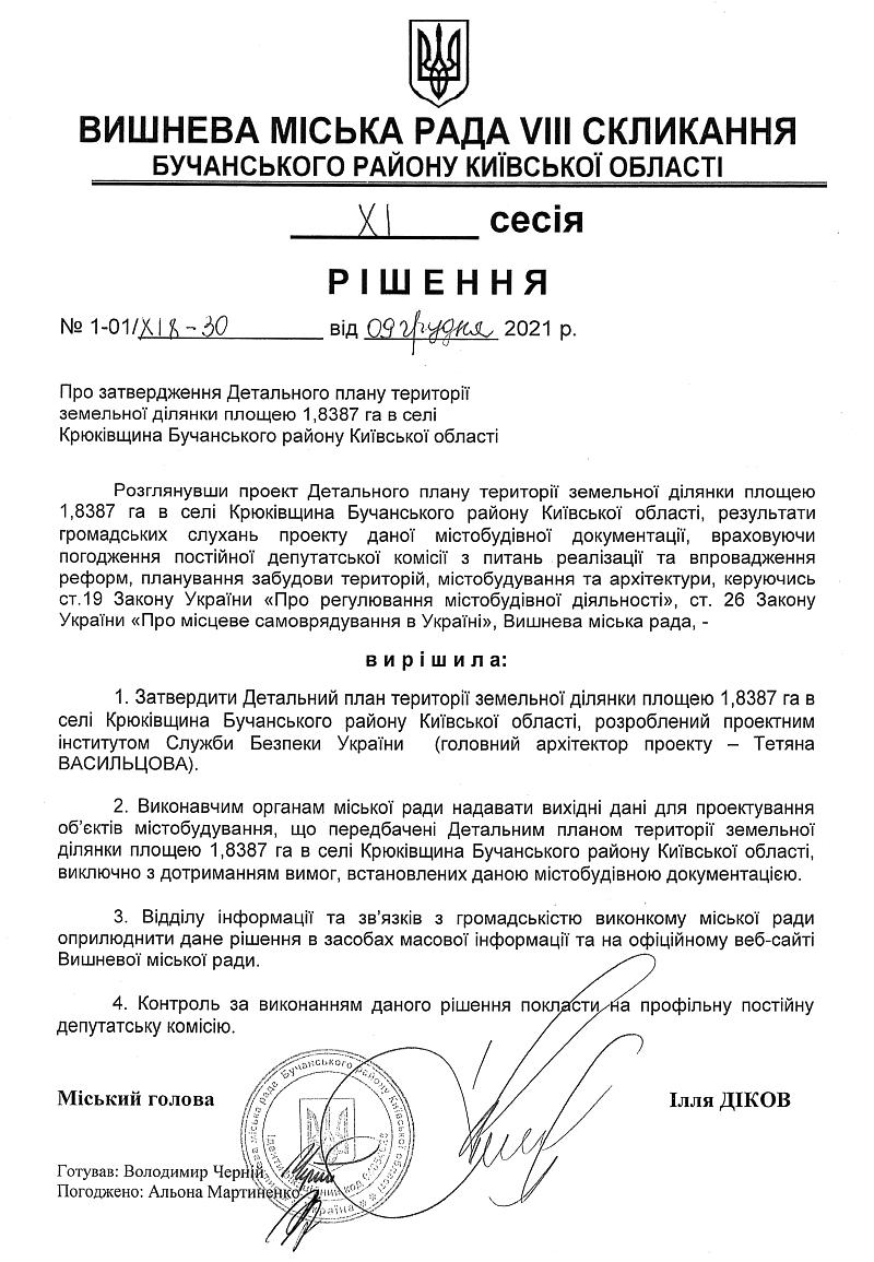 Детальний план території земельної ділянки загальною площею 1.8387 га в селі Крюківщина Бучанського району Київської області