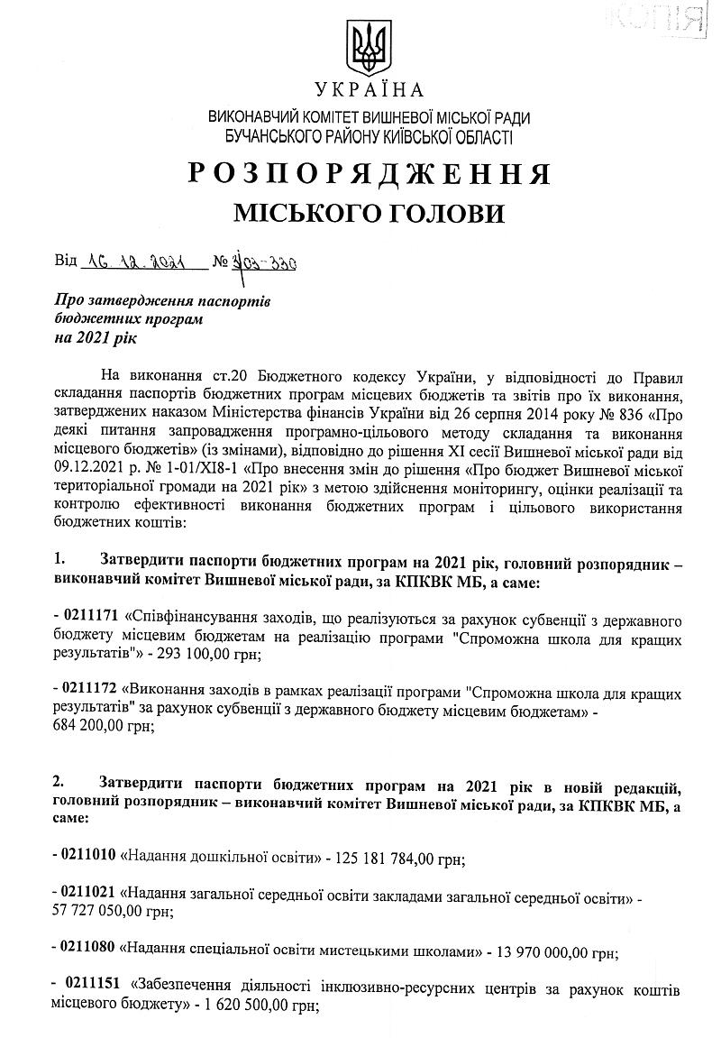 Про затвердження паспортів бюджетних програм на 2021 рік - 135